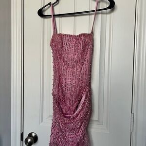Oh Polly Pink Beaded Backless Dress